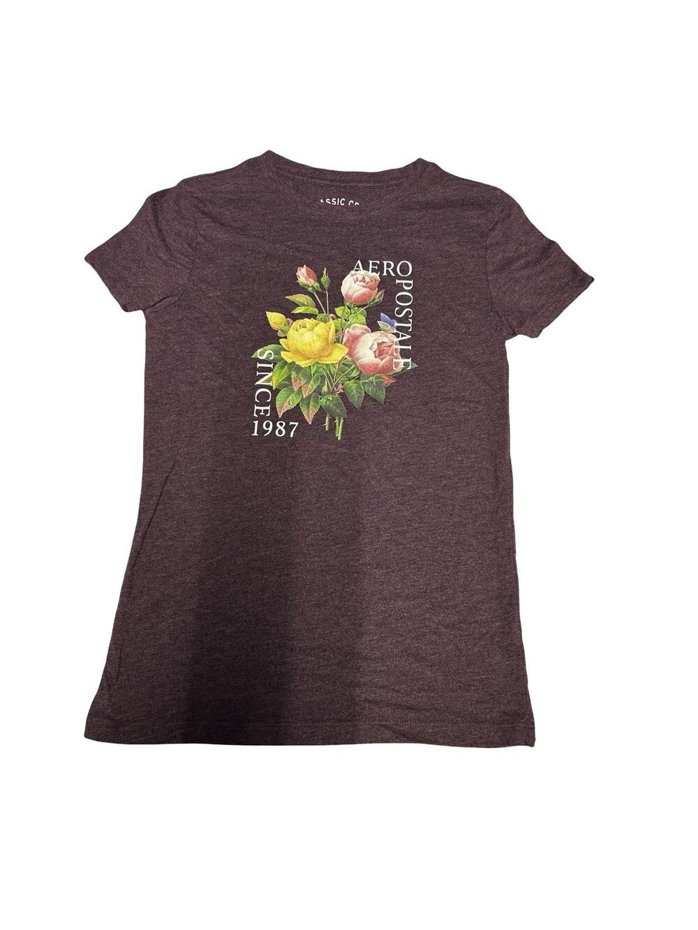 Aeropostale Floral Graphic Short Sleeve T Shirt Kids XL Purple Since 1987